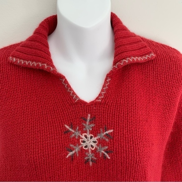 Woolrich Womans Angora Blend Sweater Size L Snowflake Chunk Knit Red - Picture 3 of 10